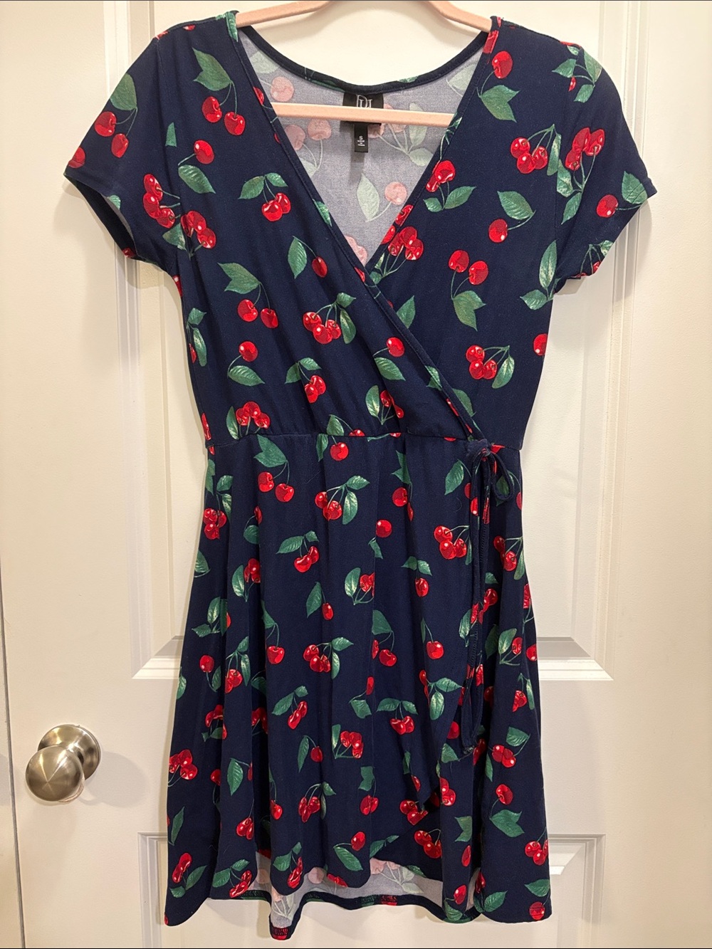 Derek Heart Navy Cherry Print Wrap Dress